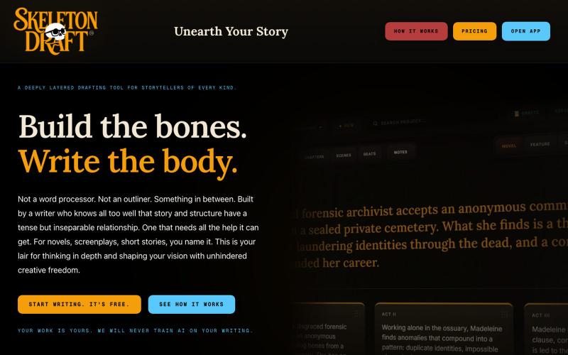 Skeleton Draft | Unearth Your Story — screenshot