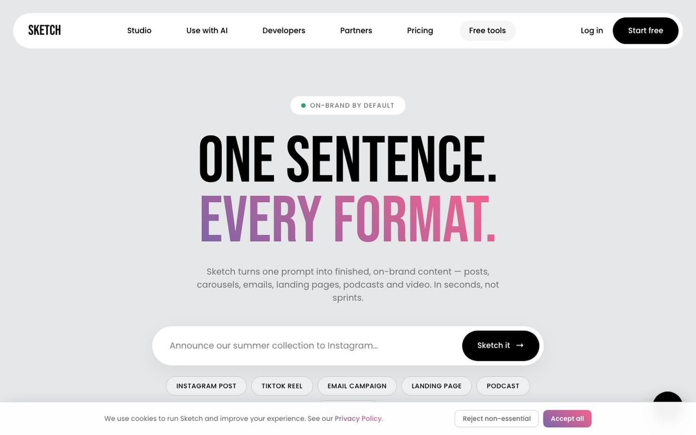 Sketch · on-brand content in seconds — screenshot