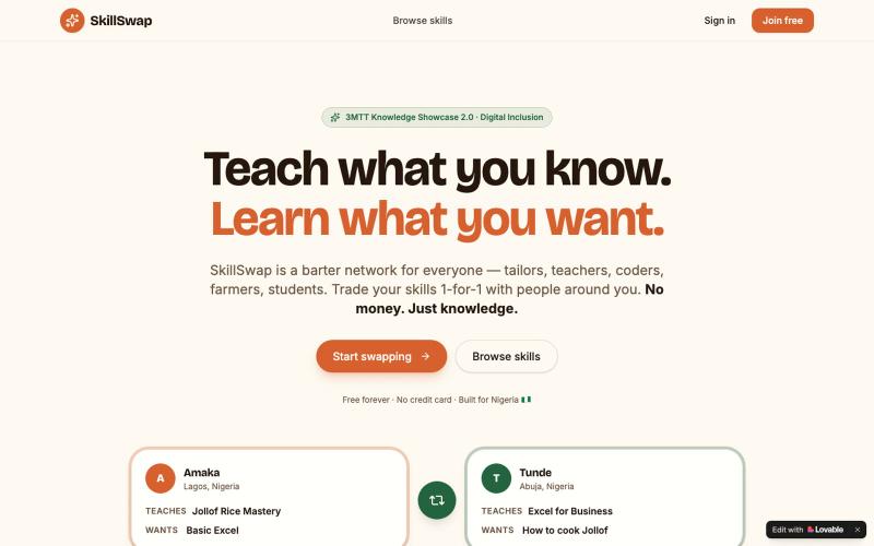SkillSwap — Barter Skills With Anyone in Nigeria — screenshot