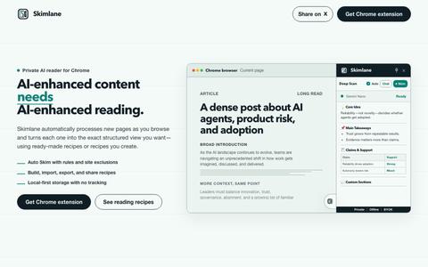 Skimlane | Private AI Reading Assistant for Chrome — screenshot