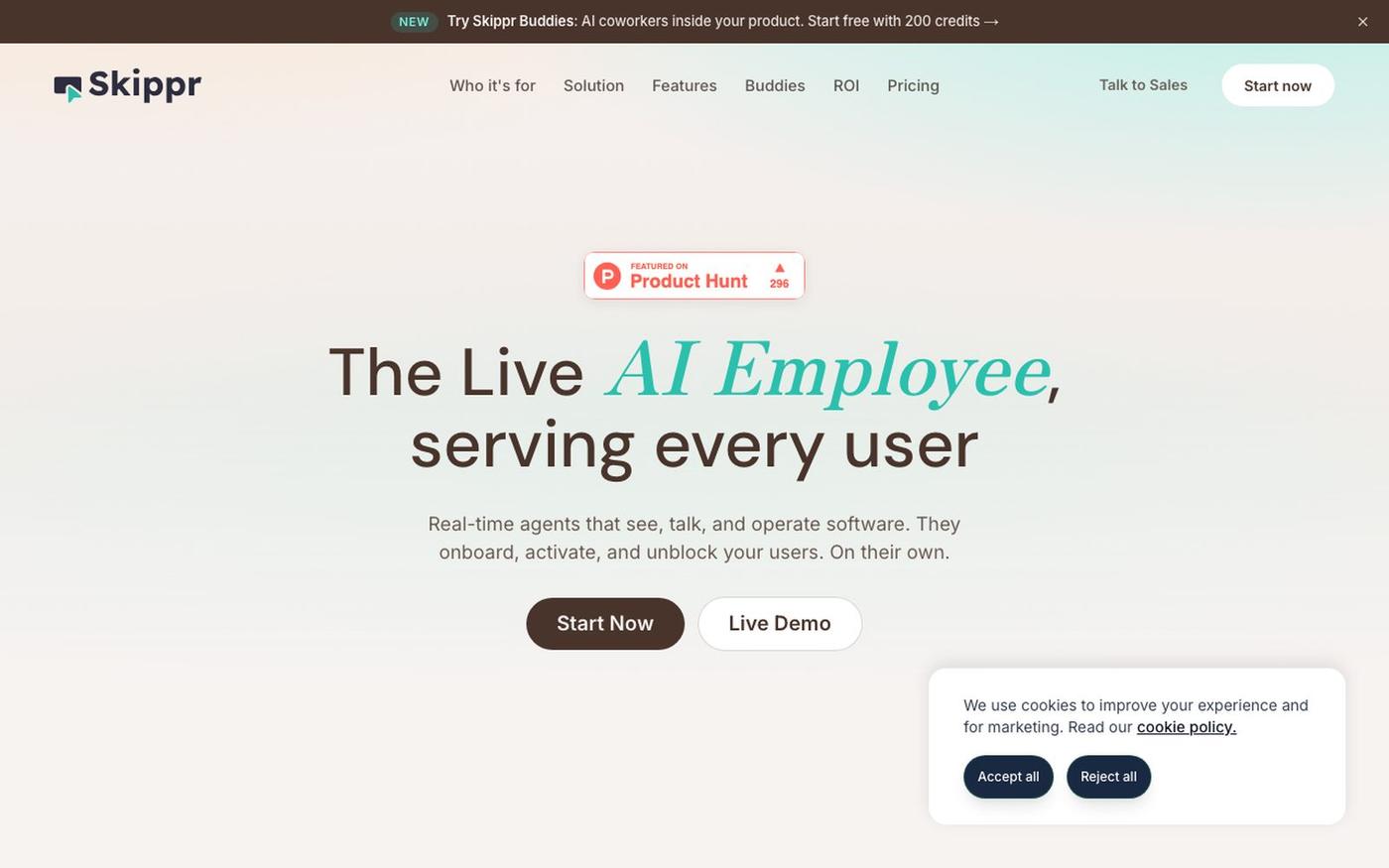 Skippr | The Live AI Employee, Serving Every User — screenshot