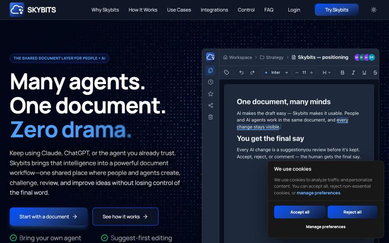 AI Document Editor for People and Agents | SKYBITS — screenshot