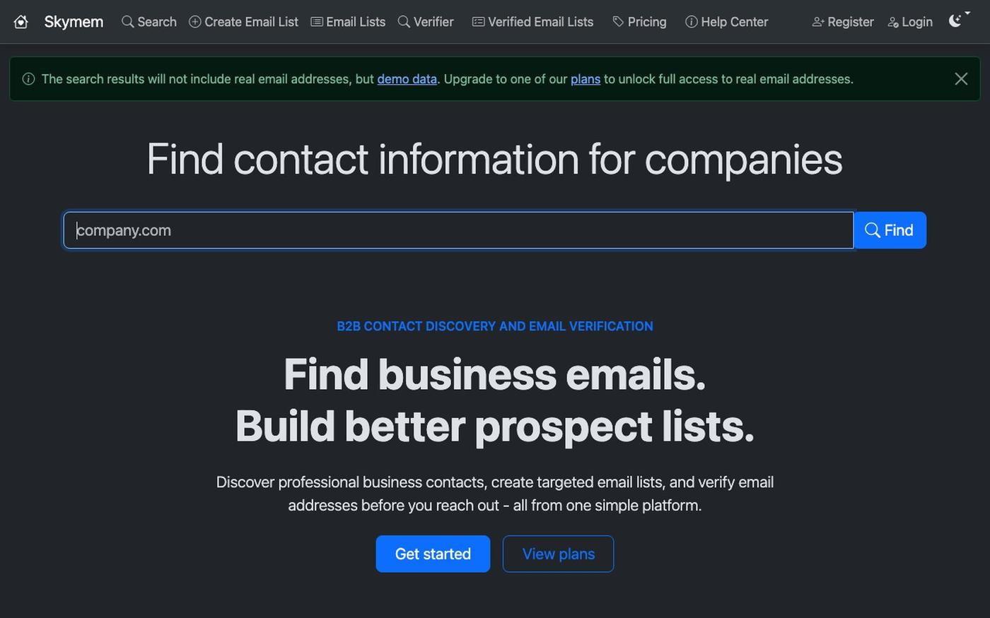 Skymem - Find contact information for companies • Skymem — screenshot