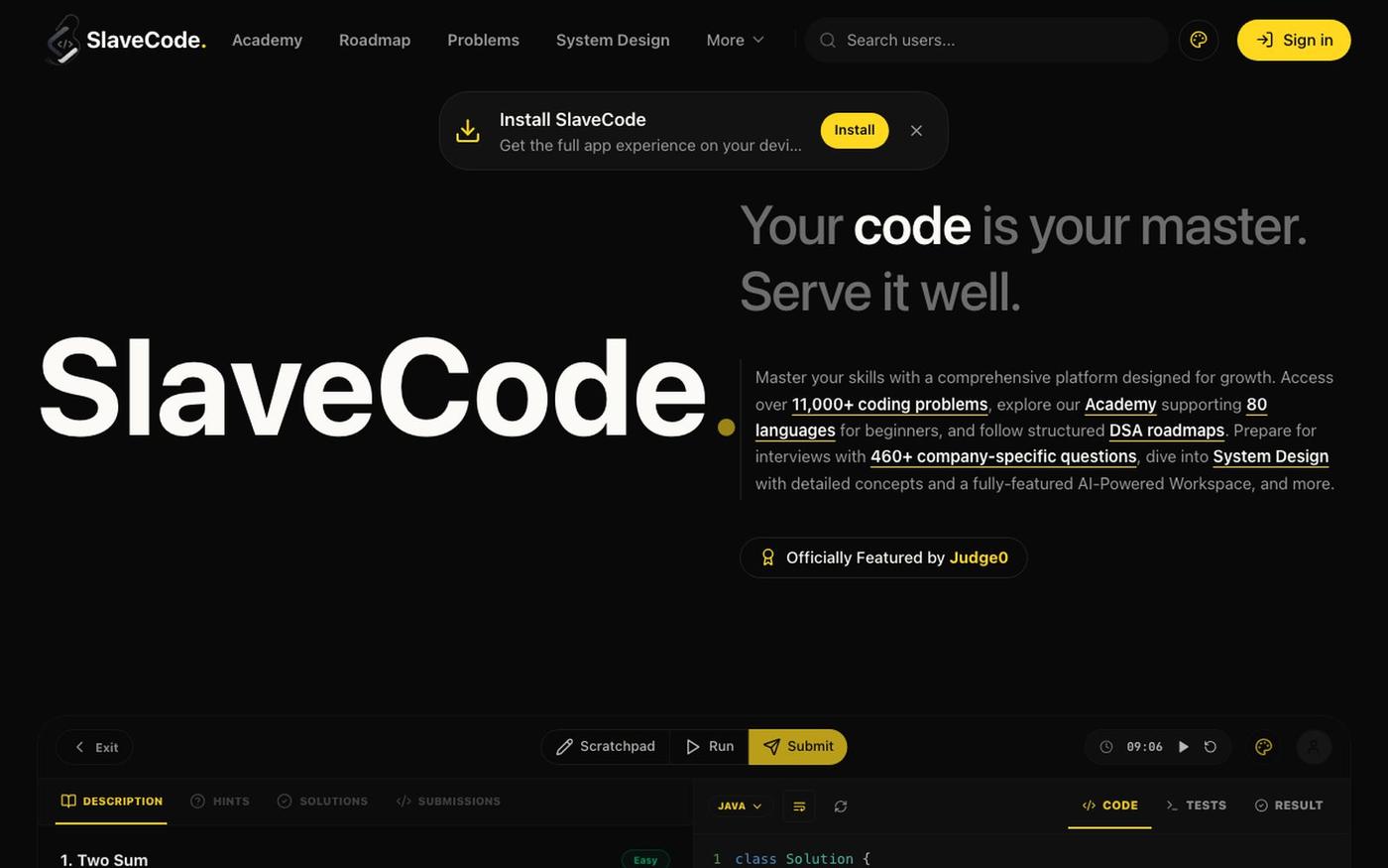 SlaveCode | The Ultimate Platform for Software Engineers — screenshot