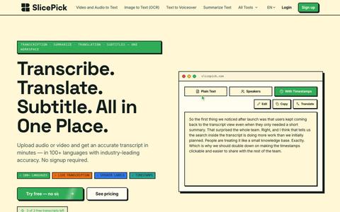 SlicePick | Free AI Video & Audio Transcription — screenshot