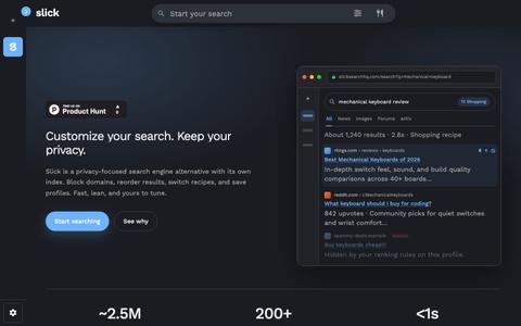 Slick | Private Customizable Search Engine, Google Alternative — screenshot