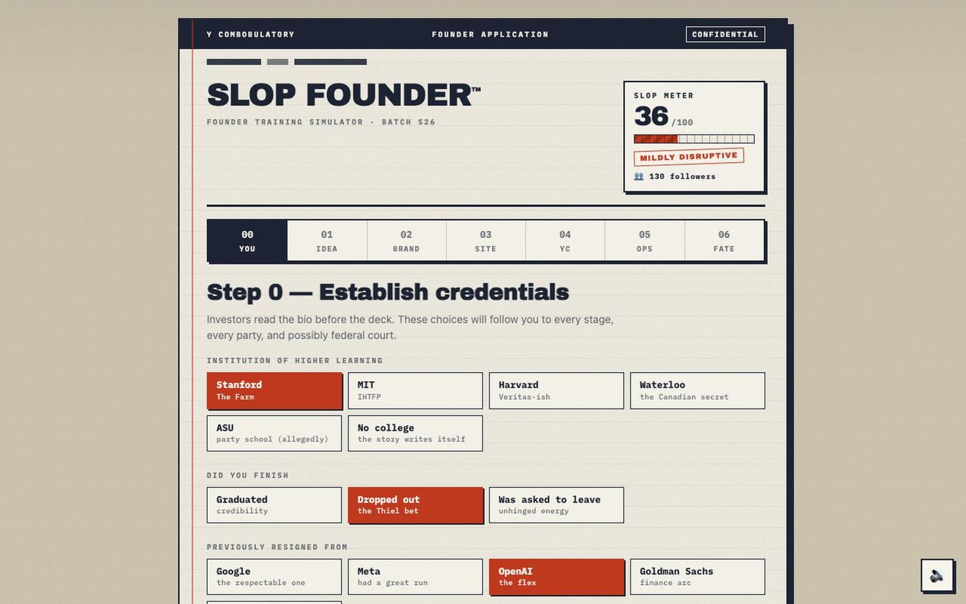 Slop Founder™ — build the AI startup of the year — screenshot