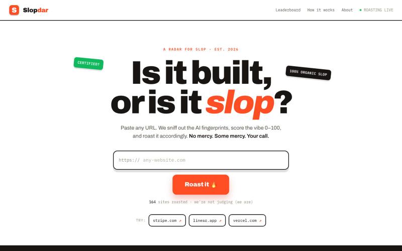 Slopdar: Is it built or is it slop? — screenshot