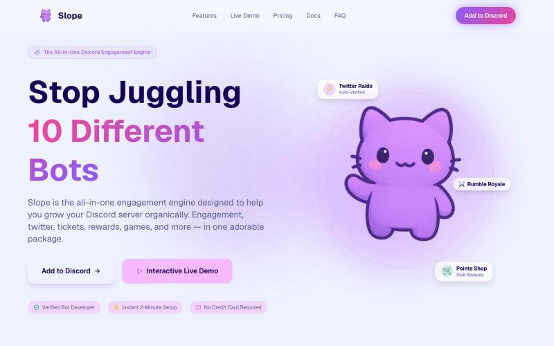 Slope — #1 Discord Bot for Community Engagement, Twitter Raids & Gamification — screenshot