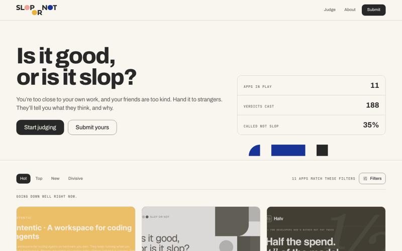 Slop or Not: strangers judge what you built — screenshot
