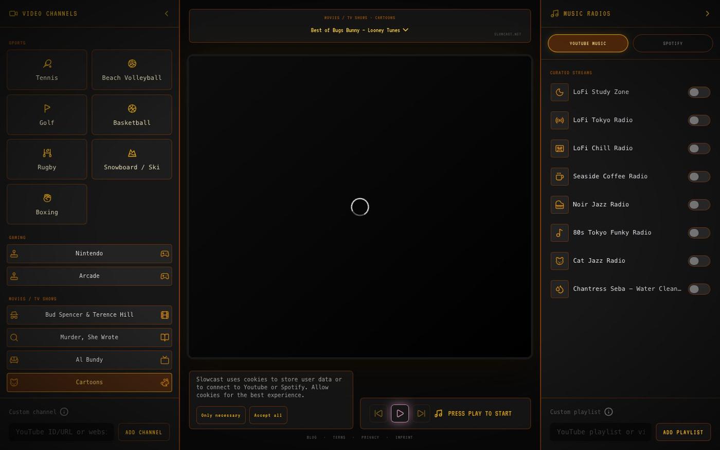 slowcast.net · Something slow to watch. Something calm to hear. — screenshot