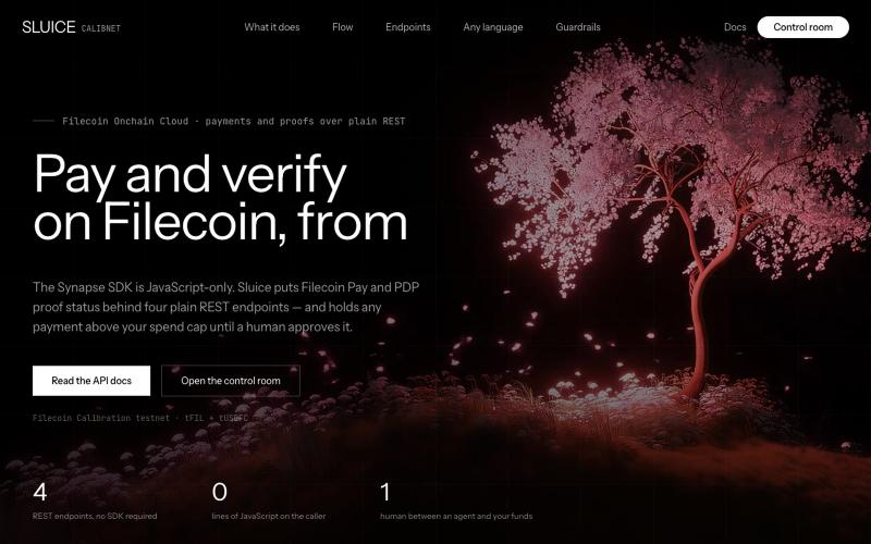 Sluice — safety-gated REST access to Filecoin Onchain Cloud — screenshot