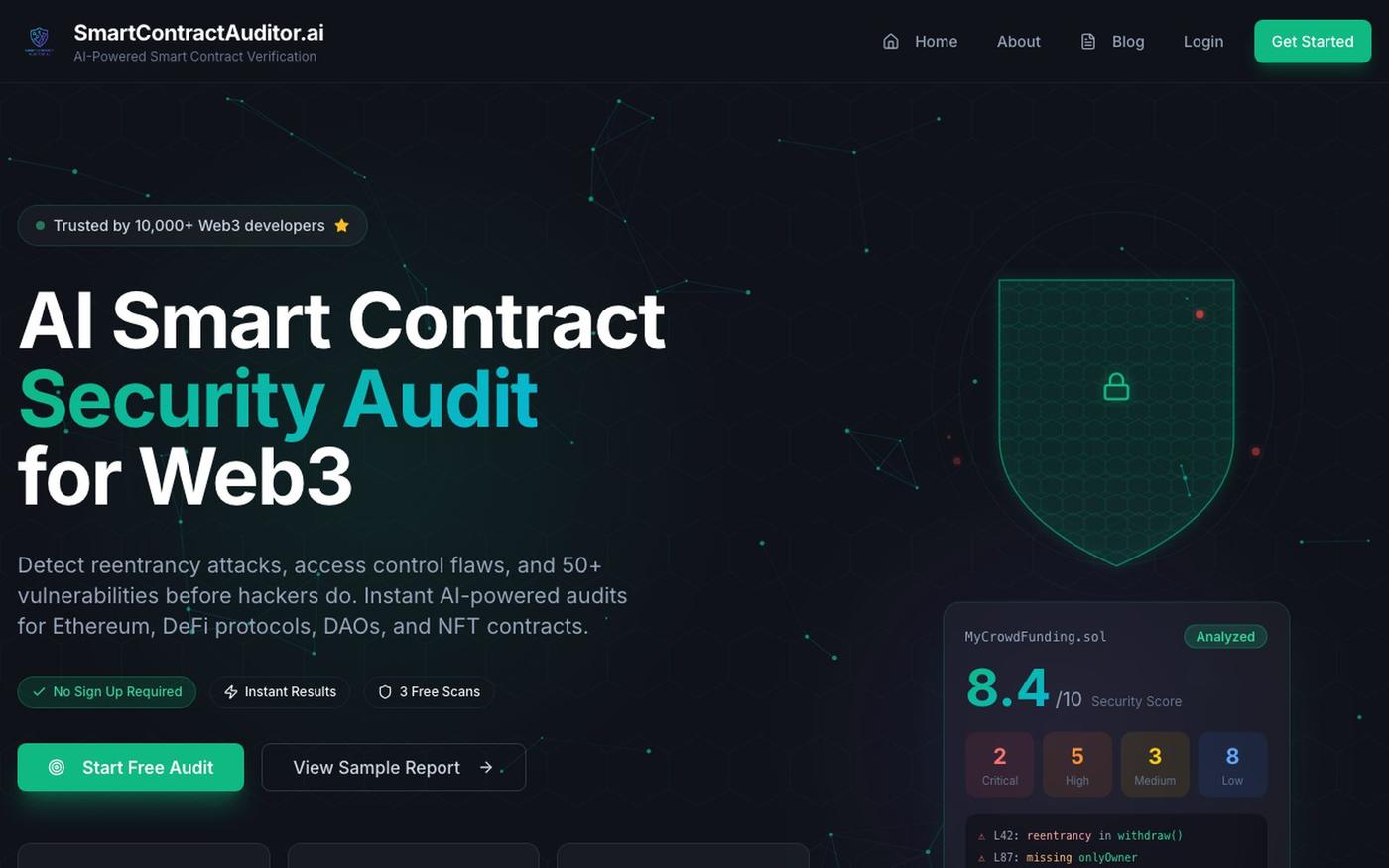 SmartContractAuditor.ai - AI Smart Contract Auditor | Solidity Security Scanner — screenshot