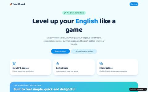WordQuest — Gamified English Learning for Students — screenshot