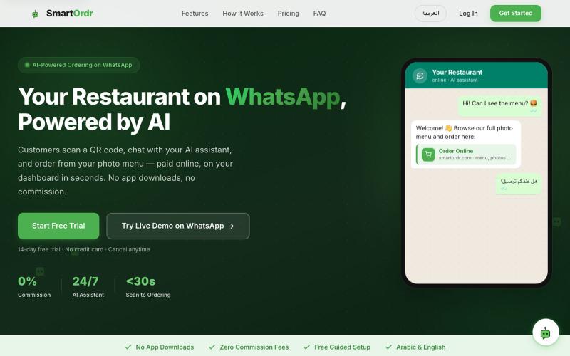 SmartOrdr — AI-Powered WhatsApp Ordering for Restaurants — screenshot