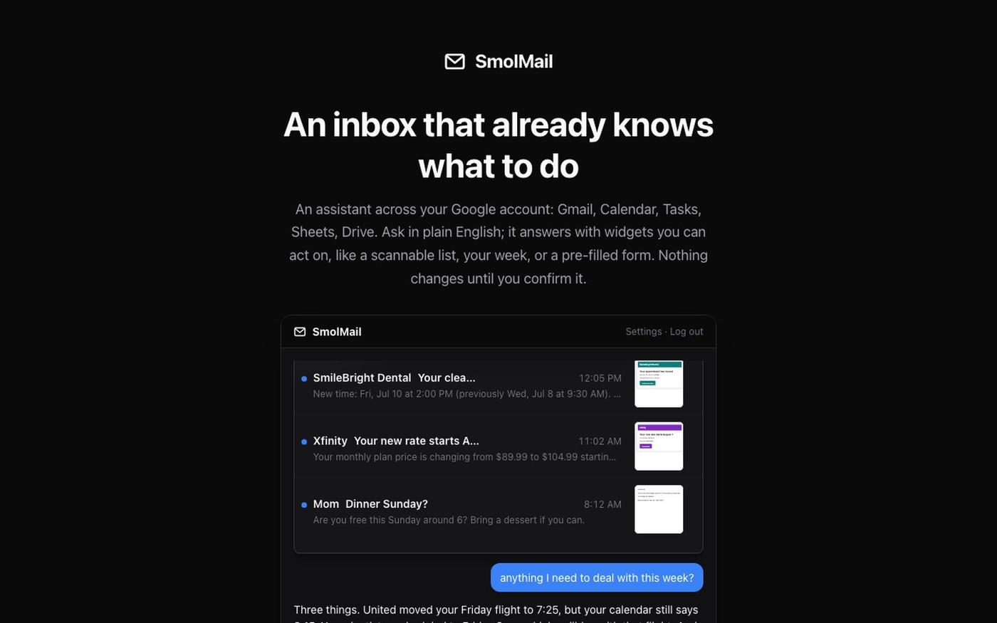 SmolMail - An inbox that already knows what to do — screenshot