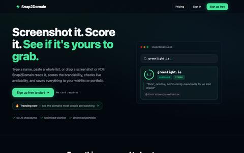 Snap2Domain — Screenshot it. Score it. See if it's yours to grab. — screenshot