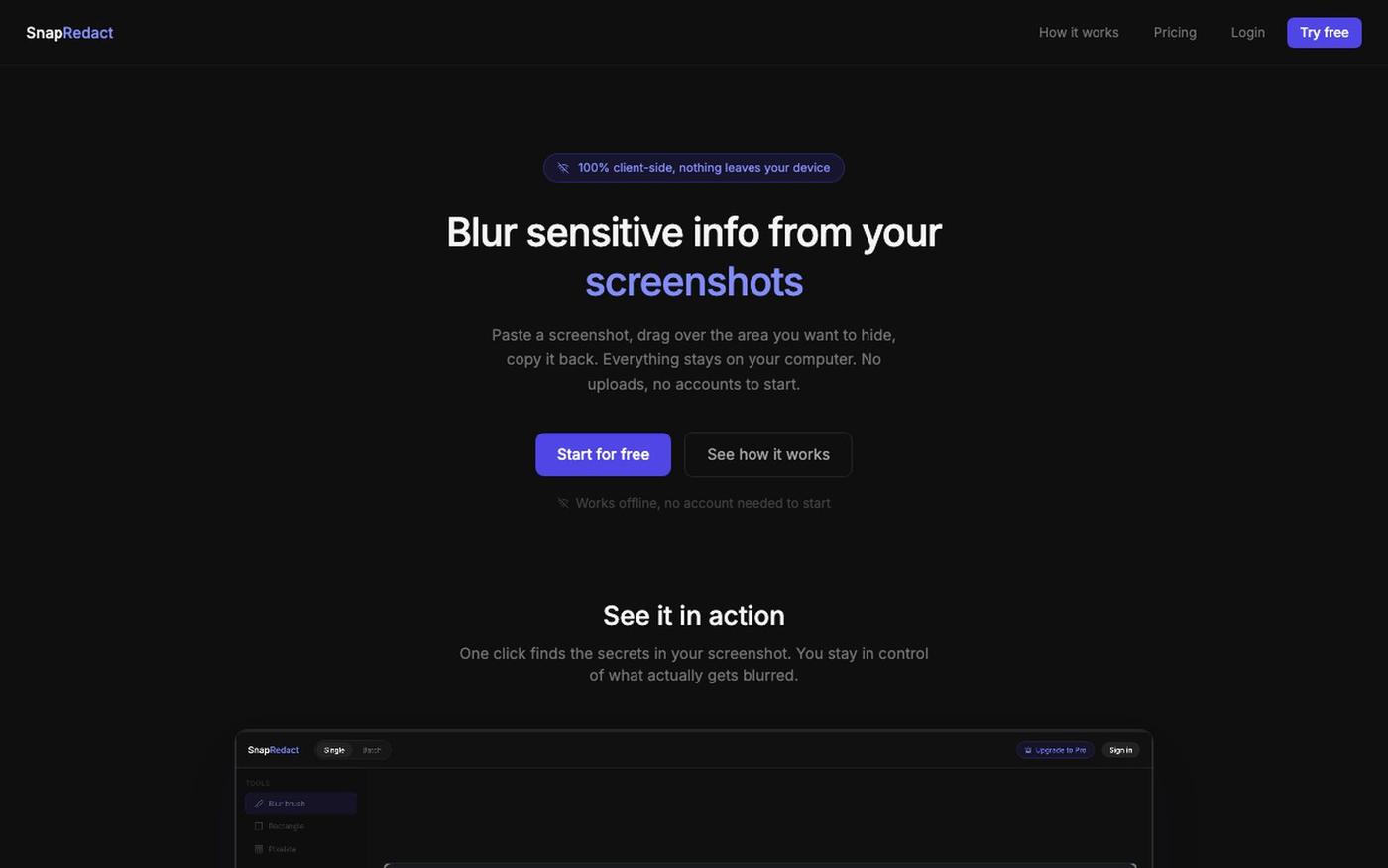 SnapRedact: Blur sensitive info from screenshots — screenshot