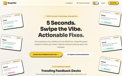 SnapVibr - 5-Second Website Feedback Decks — screenshot
