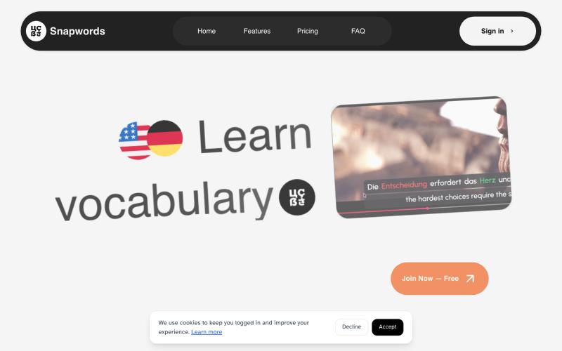 Snapwords | Learn German & English While You Watch Videos & Browse — screenshot