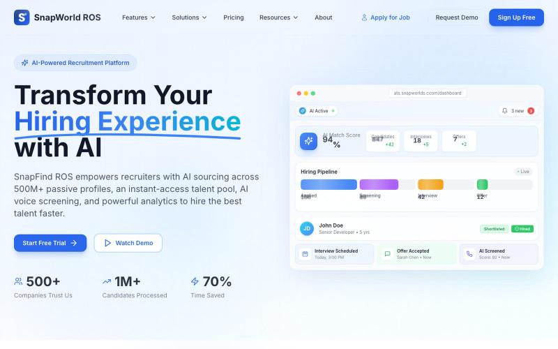 SnapWorld ROS | AI-Powered Recruitment Operating System | Best ATS Software — screenshot