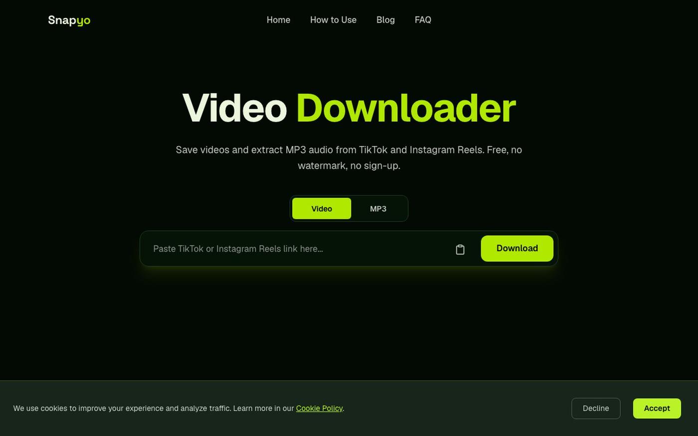 TikTok Video & MP3 Downloader + Instagram Reels Downloader — No Watermark | Snap — screenshot