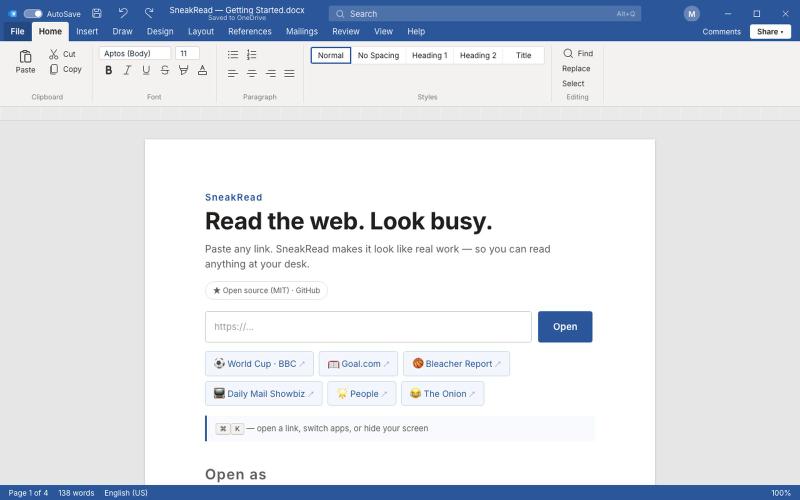 Look Busy at Work: Fake VS Code & Word Screens | SneakRead — screenshot
