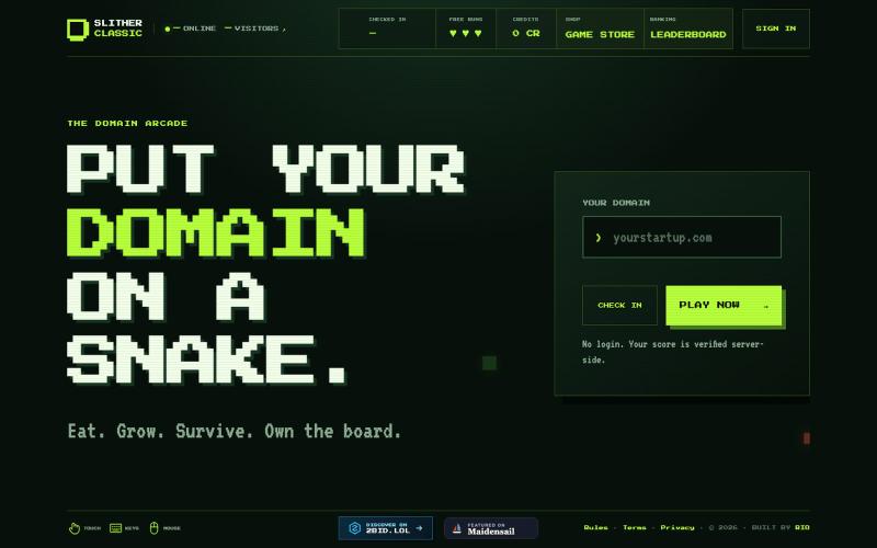 Sneks.lol — Put Your Domain on a Snake — screenshot
