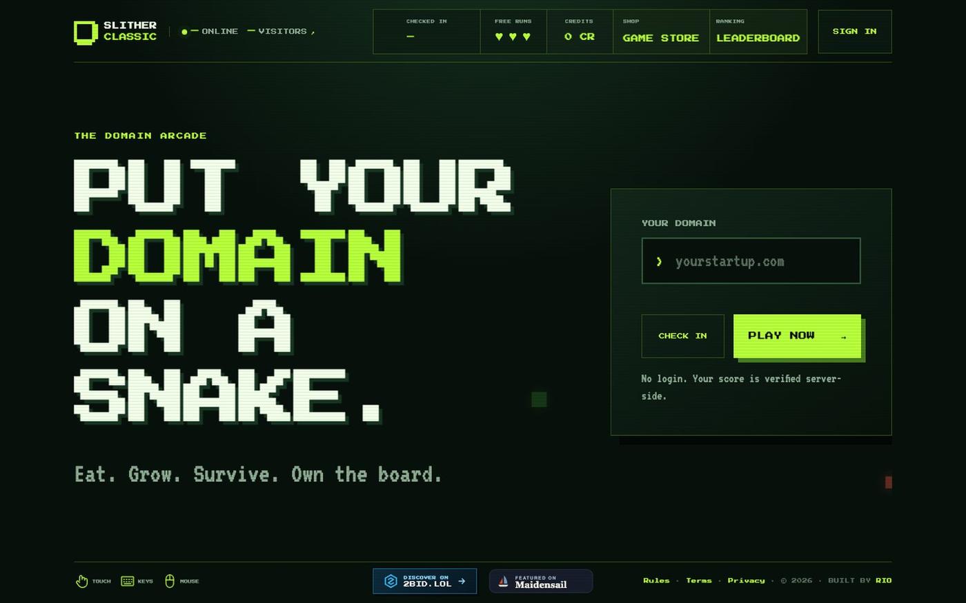 Sneks.lol — Put Your Domain on a Snake — screenshot