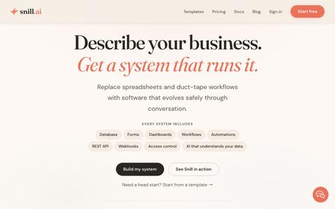 snill.ai — Describe your business. Get a system that runs it. — screenshot