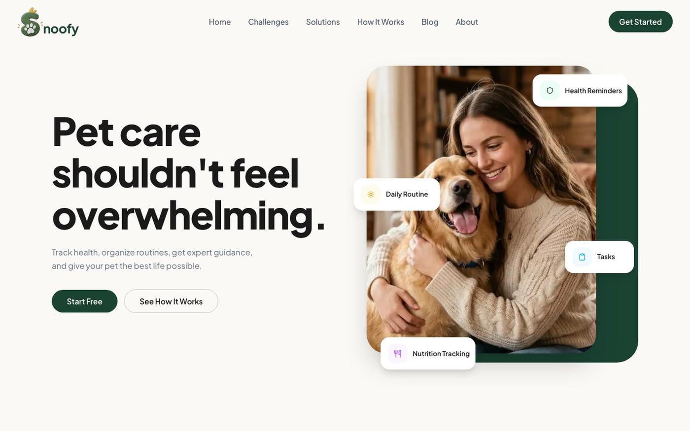Snoofy — Pet Care Shouldn't Feel Overwhelming — screenshot