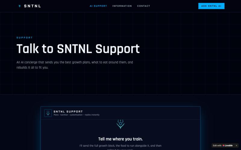SNTNL Support — AI Training Concierge — screenshot