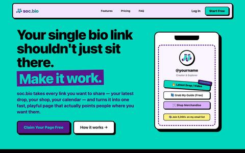 Free Link in Bio Tool & Custom Bio Link Page | soc.bio — screenshot