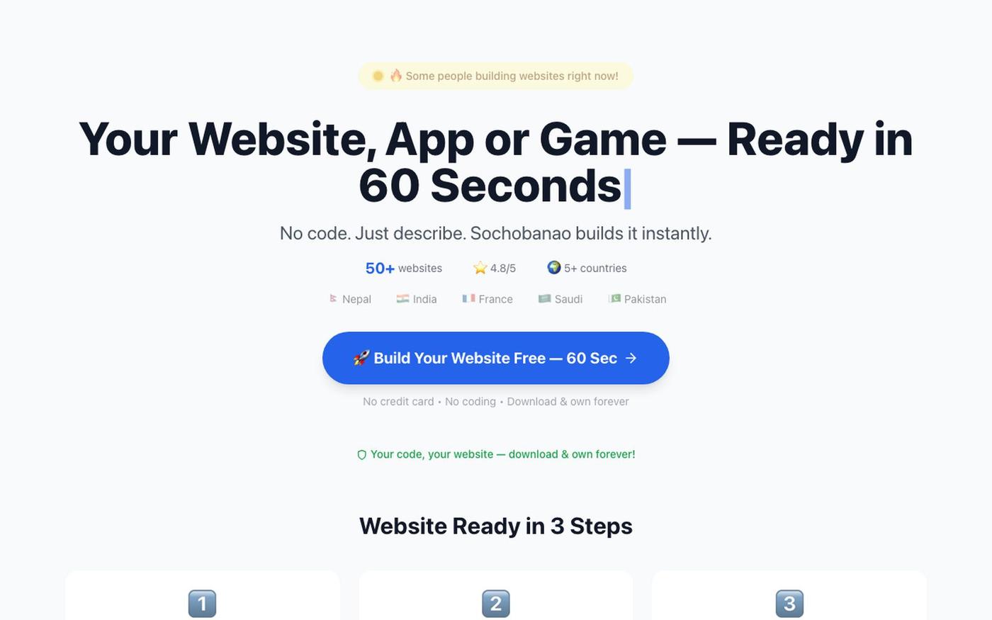 SochoBanao β Free AI Website Builder | Build in 60 Sec | 6 Languages π³π΅ β screenshot