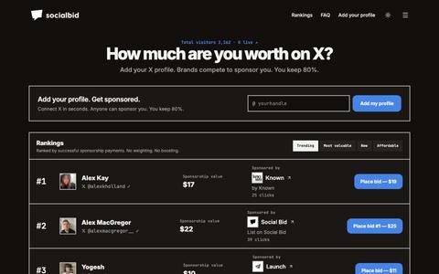 Social Bid — How much are you worth on X? — screenshot