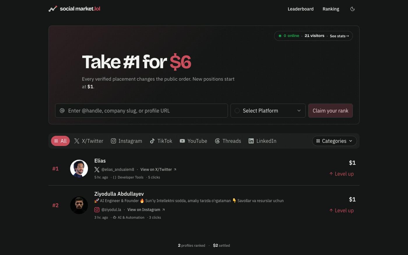 Social Market — Ranked advertising for social profiles — screenshot