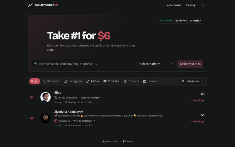 Social Market — Ranked advertising for social profiles — screenshot