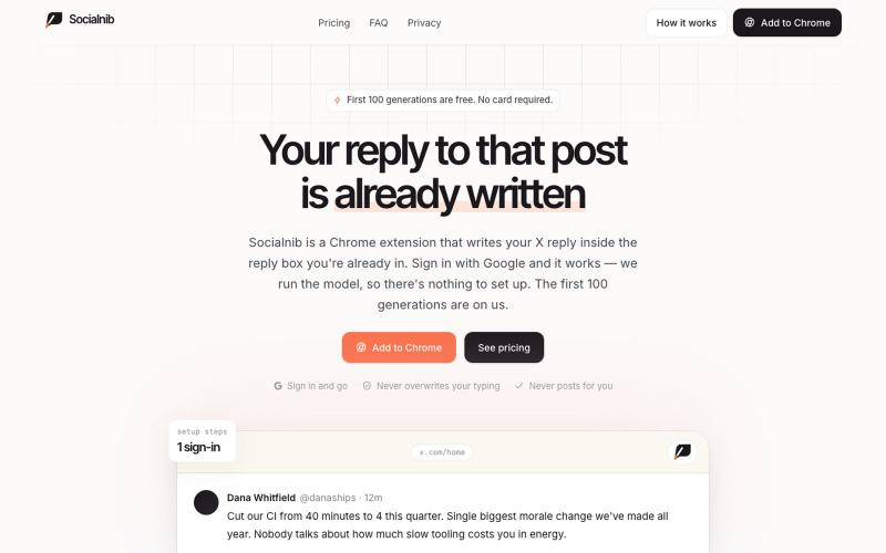 Socialnib — AI reply assistant for X — screenshot