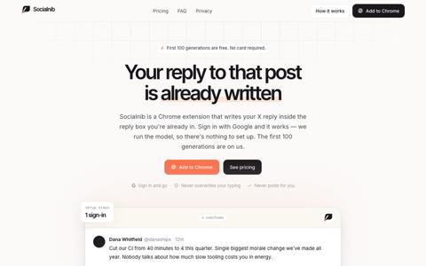 Socialnib — AI reply assistant for X — screenshot