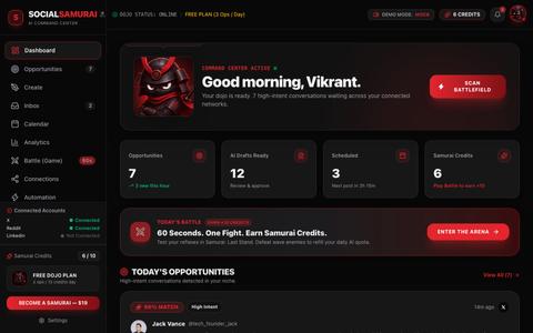 SocialSamurai 🥷 — AI Social Command Center — screenshot