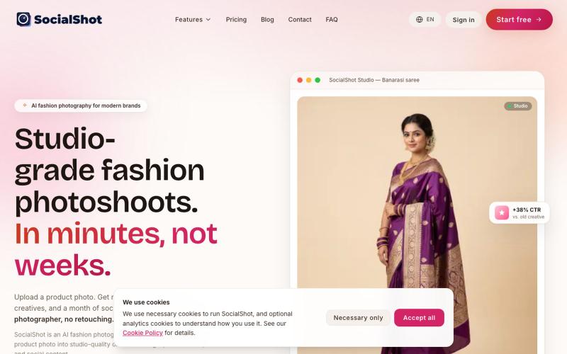 SocialShot AI — AI Fashion Photography for Product & Ad Creatives — screenshot