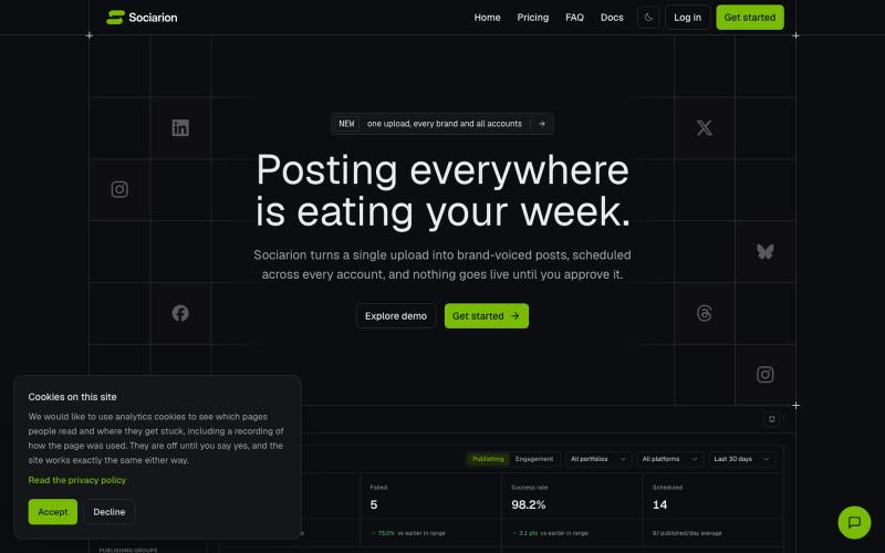 Sociarion: AI social media scheduler that keeps your brand voice — screenshot