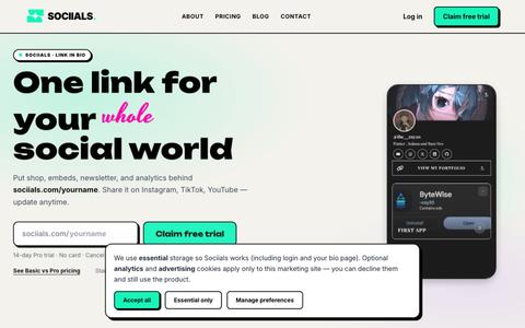 Sociials — Link in Bio Tool with Shop, Embeds & Analytics — screenshot