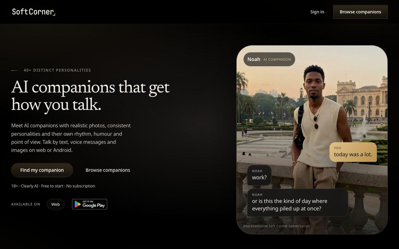 AI Companions That Get How You Talk | Soft Corner — screenshot