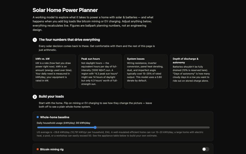 Solar Home Power Planner - size a home solar + battery system — screenshot