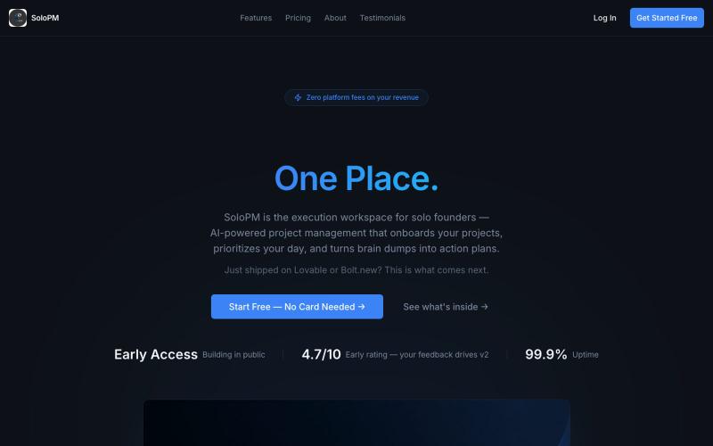 SoloPM — Project management for solo founders — screenshot