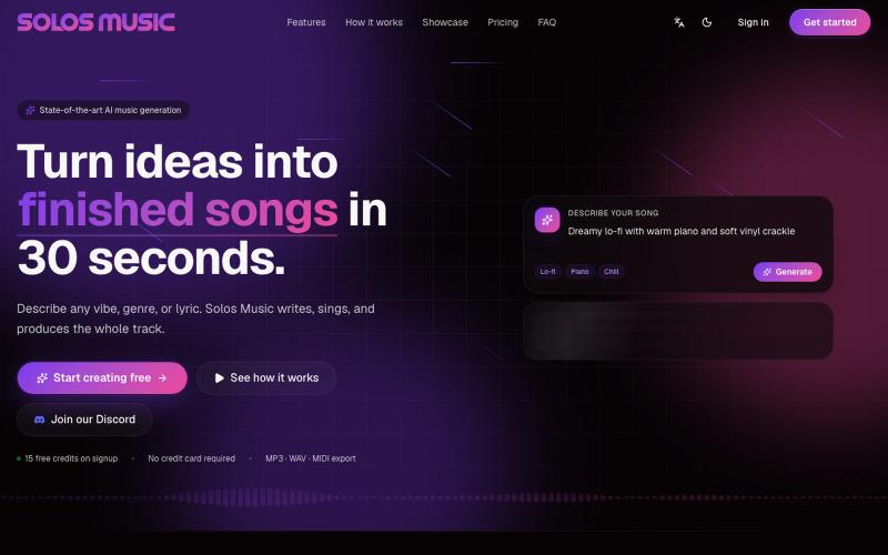 Solos Music - Turn ideas into finished songs in 30 seconds — screenshot