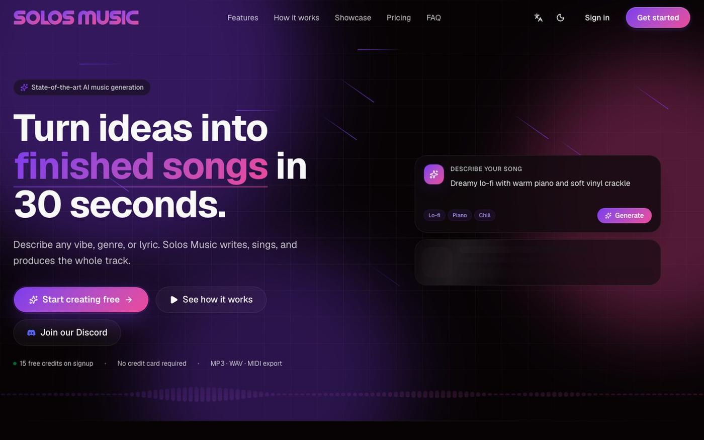 Solos Music - Turn ideas into finished songs in 30 seconds — screenshot