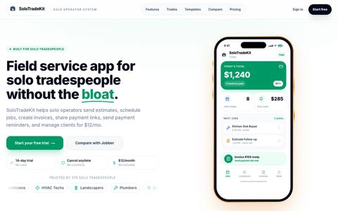 SoloTradeKit | $12/mo Field Service App for Solo Tradespeople — screenshot
