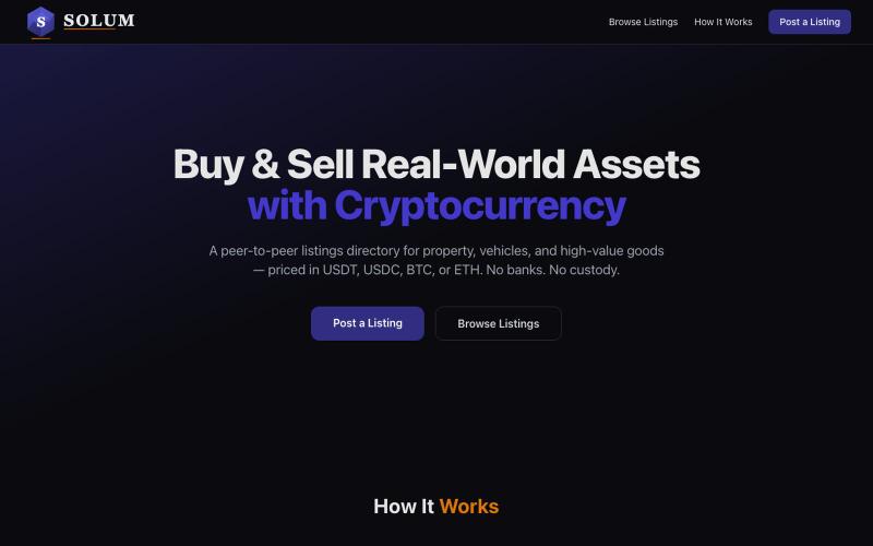 Solum — Buy & Sell Assets with Crypto — screenshot